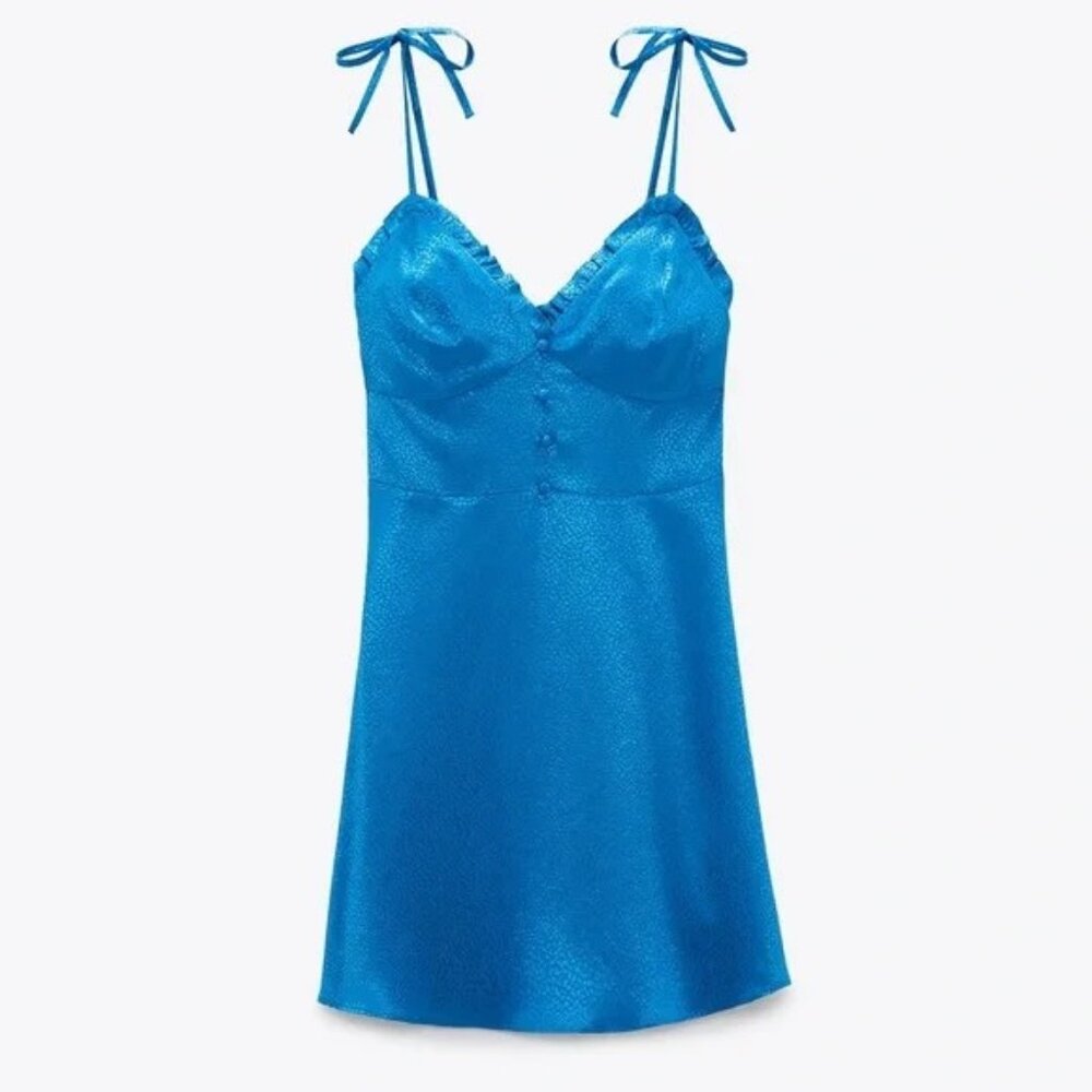 "NWT" Zara Women's Blue Mini Dress-‎ Size Small